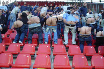 Эротические фотографии вместе с прикольными, которые заставляют улыбаться, ведь сложно сдержать улыбку, когда толпа разъяренных болейщиков показывает задницу всему стадиону.