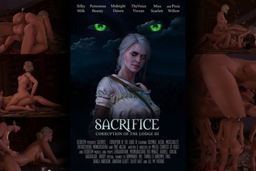 Аж три транса с огромными членами ебут телку